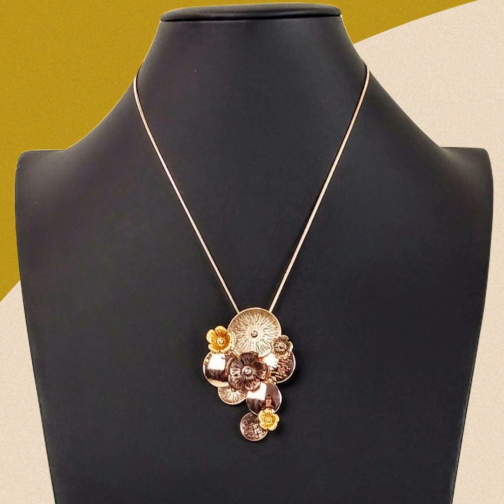 Rose Gold Tone Machinist Pendant Statement Necklace